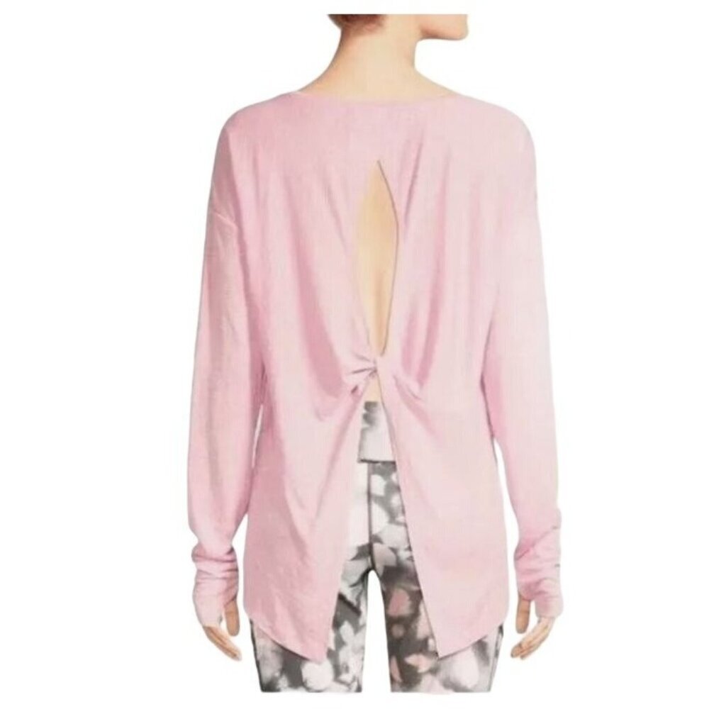 Askya Tee Athleisure Pink Open Twist Back Long Sleeve Yoga Casual Summer NEW